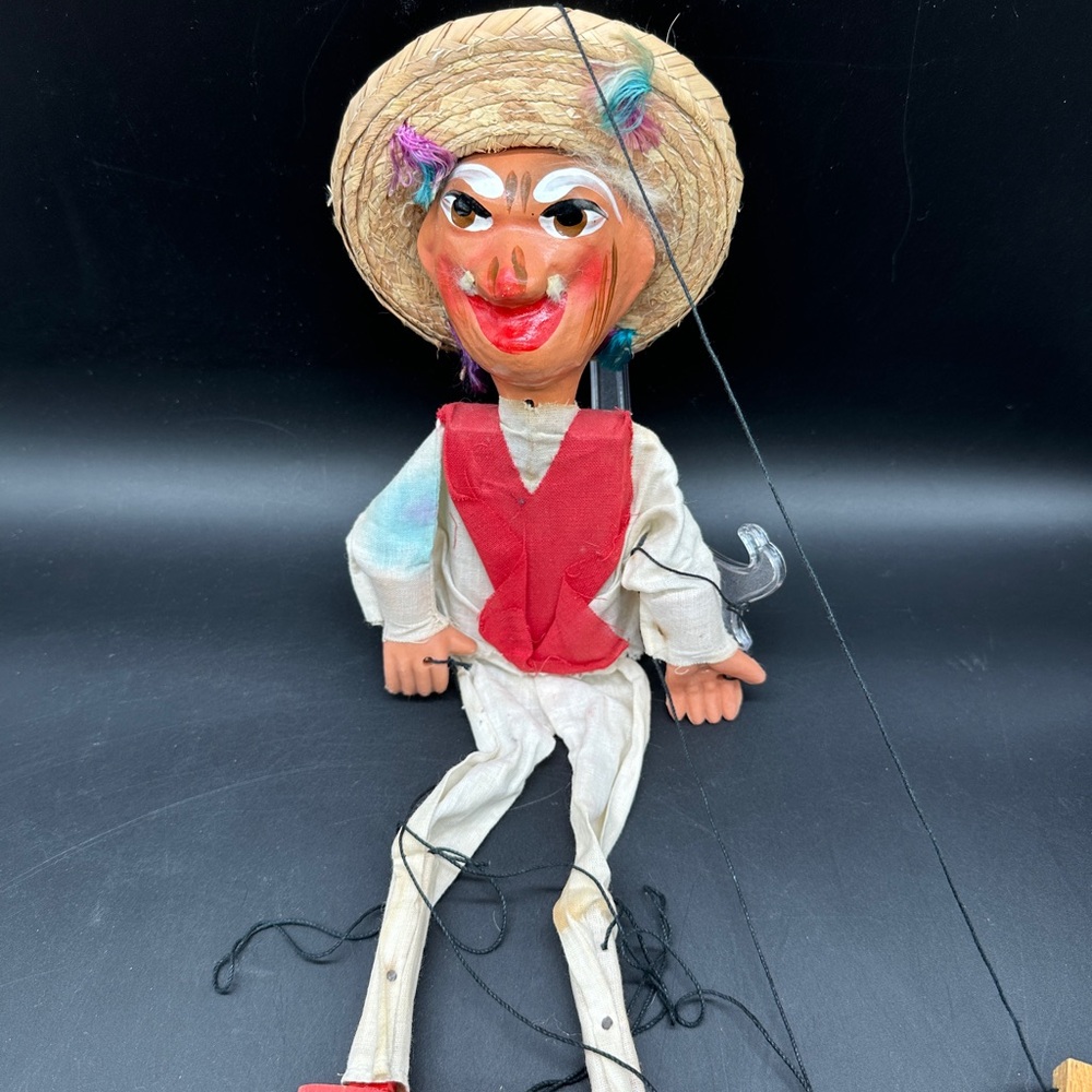 Handcrafted Marionette Puppet with Red Vest